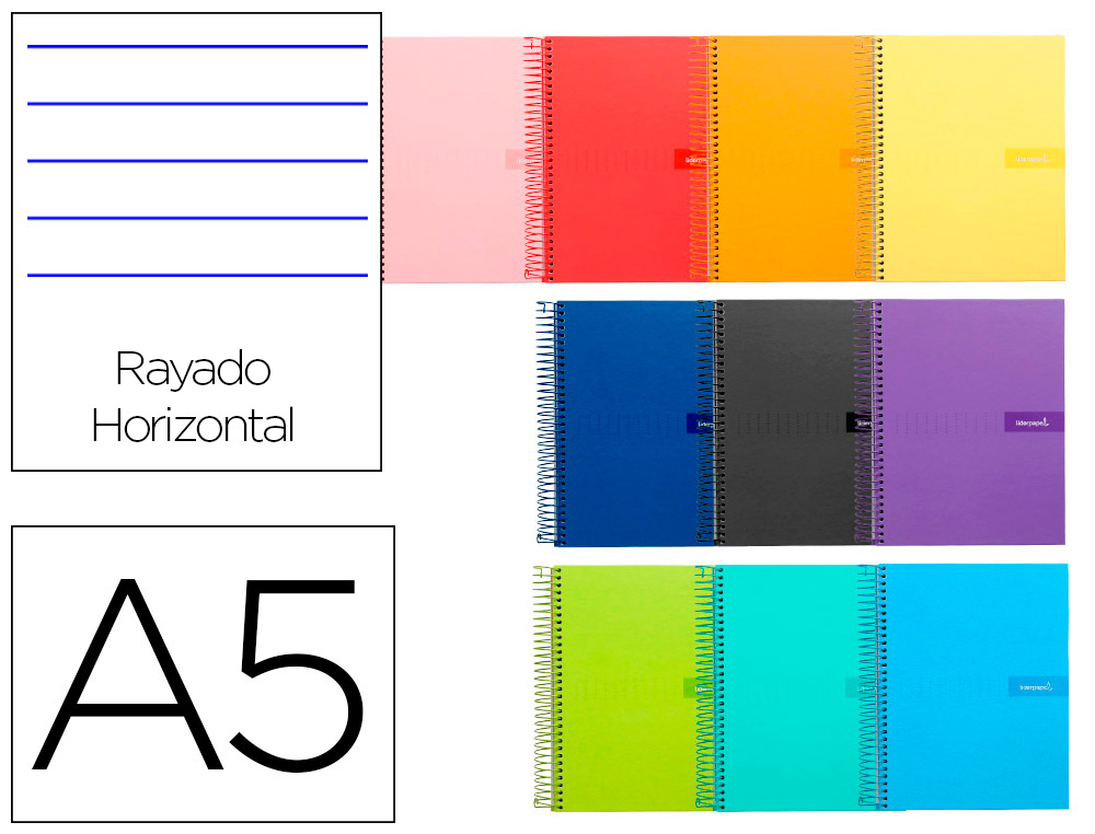 CADERNO ESPIRAL LIDERPAPEL DIN A5 CRAFTY CAPA FORRADA 80 F 90 GR PAUTADO COM MARGEM CORES SORTIDAS
