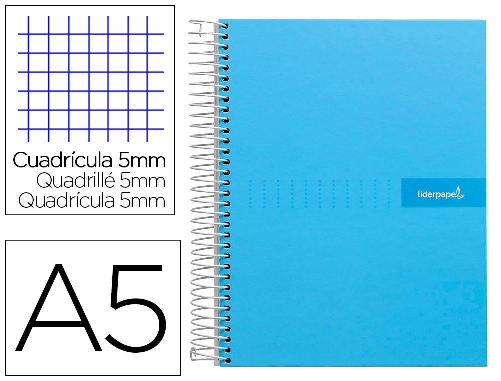 CADERNO ESPIRAL LIDERPAPEL CRAFTY MICRO DIN A5 CAPA FORRADA 120 F 90 GR QUADRICULA 5MM 5 BANDAS DE CORES 6 FUROS COR CEL