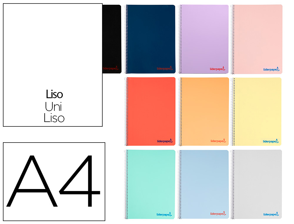 CADERNO ESPIRAL LIDERPAPEL WONDER DIN A4 CAPA PLASTICO 80 F 90 GR LISO CORES SORTIDAS