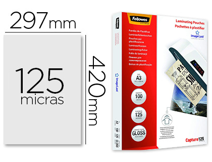 BOLSA DE PLASTIFICAR FELLOWES BRILHO DIN A3 125 MICRONS PACK DE 100 UNIDADES