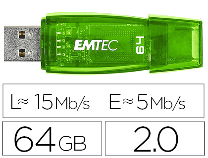 PEN DRIVE USB EMTEC FLASH C410 64 GB 2.0 VERDE