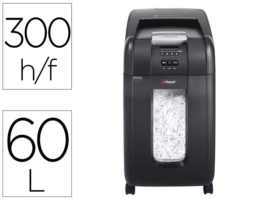 DESTRUIDORA DE DOCUMENTOS REXEL OPTIMUM AUTOFEED+ 300X EU CAPACIDADEE DE CORTE 300 FOLHAS DESTROI AGRAFES E CLIPS 60 LIT