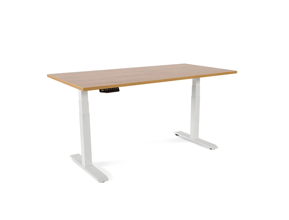 MESA ROCADA REGULAVEL EM ALTURA ELECTRICAMENTE ATE 129 CM ESTRUTURA DE ACO NO TAMPO 160 CM COR CARVALHO