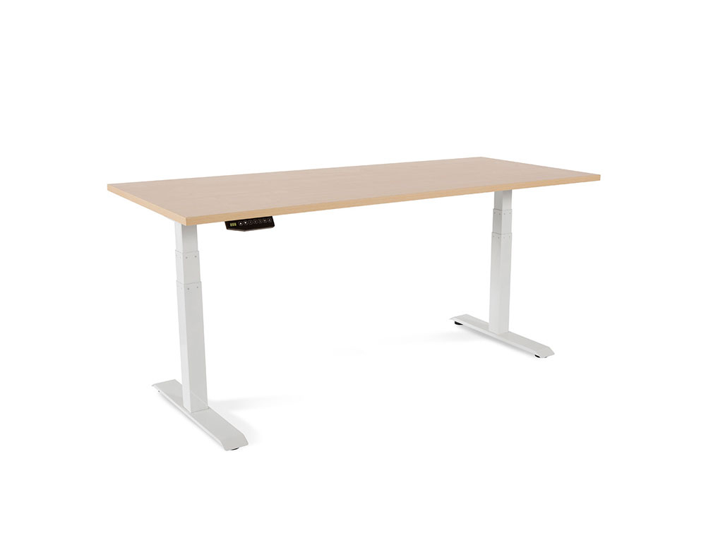 MESA ROCADA REGULAVEL EM ALTURA ELECTRICAMENTE ATE 129 CM ESTRUTURA DE ACO NO TAMPO 180 CM COR FAIA