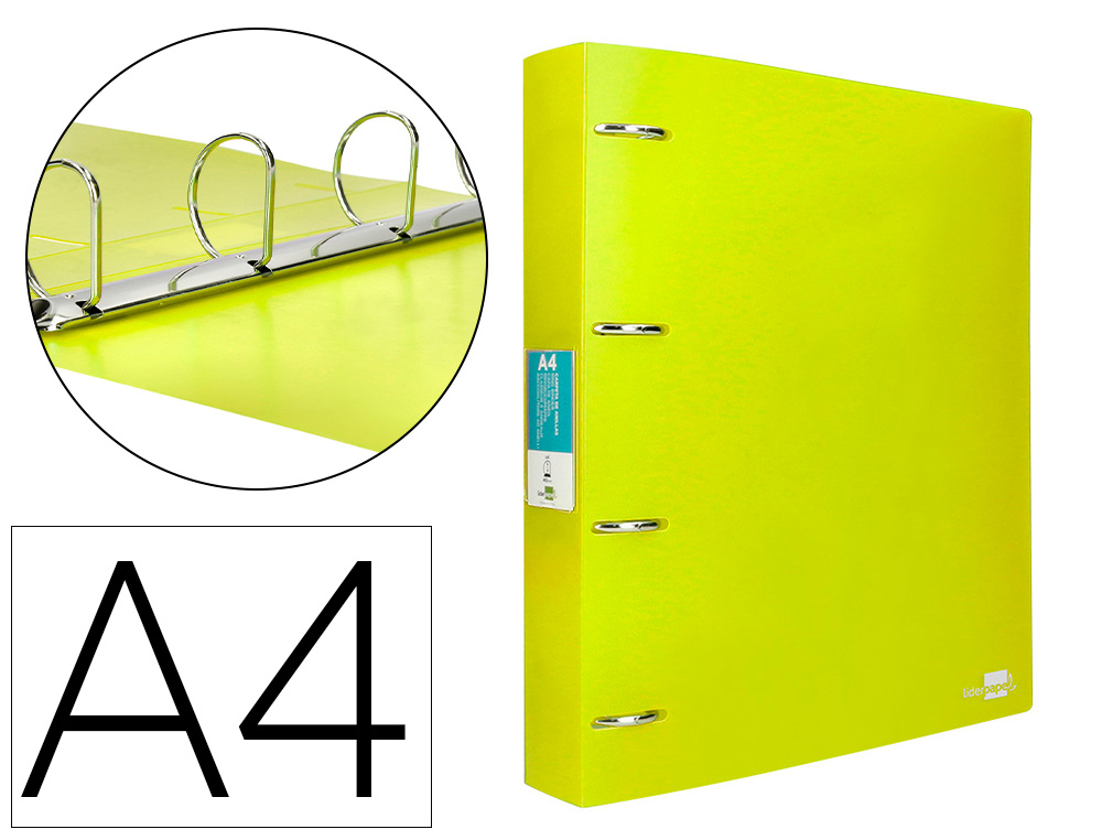PASTA LIDERPAPEL POLIPROPILENO DIN A4 4 ANEIS MISTOS 40 MM AMARELO FLUOR OPACO