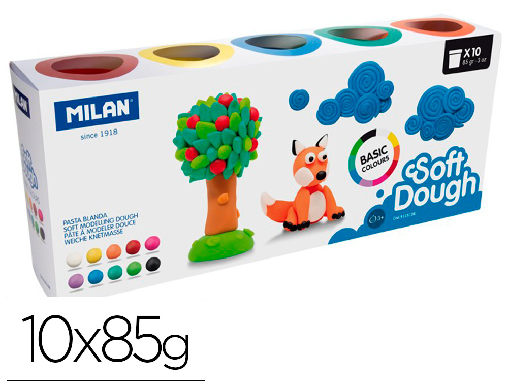 PLASTICINA MILAN PARA MODELAR SOFT DOUGH BASIC CAIXA DE 10 FRASCOS CORES SORTIDAS 85 G