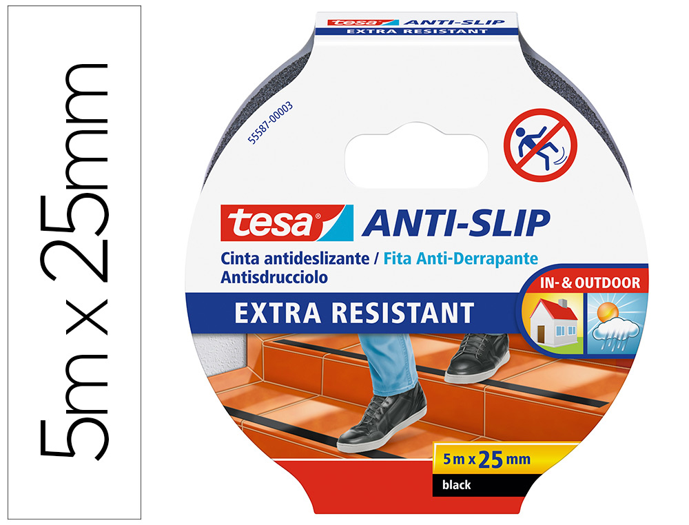 FITA ANTIDESLIZANTE ADESIVA TESA USO INTERIOR / EXTERIOR COR PRETO 5 MT X 25 MM