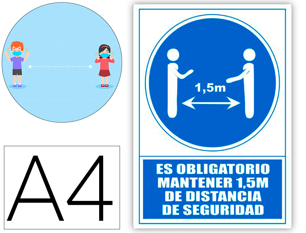 PICTOGRAMA ARCHIVO 2000 OBRIGATORIO MANTER 1,5 M DE DISTANCIA DE SEGURANCA PVC COR AZUL 210X297 MM