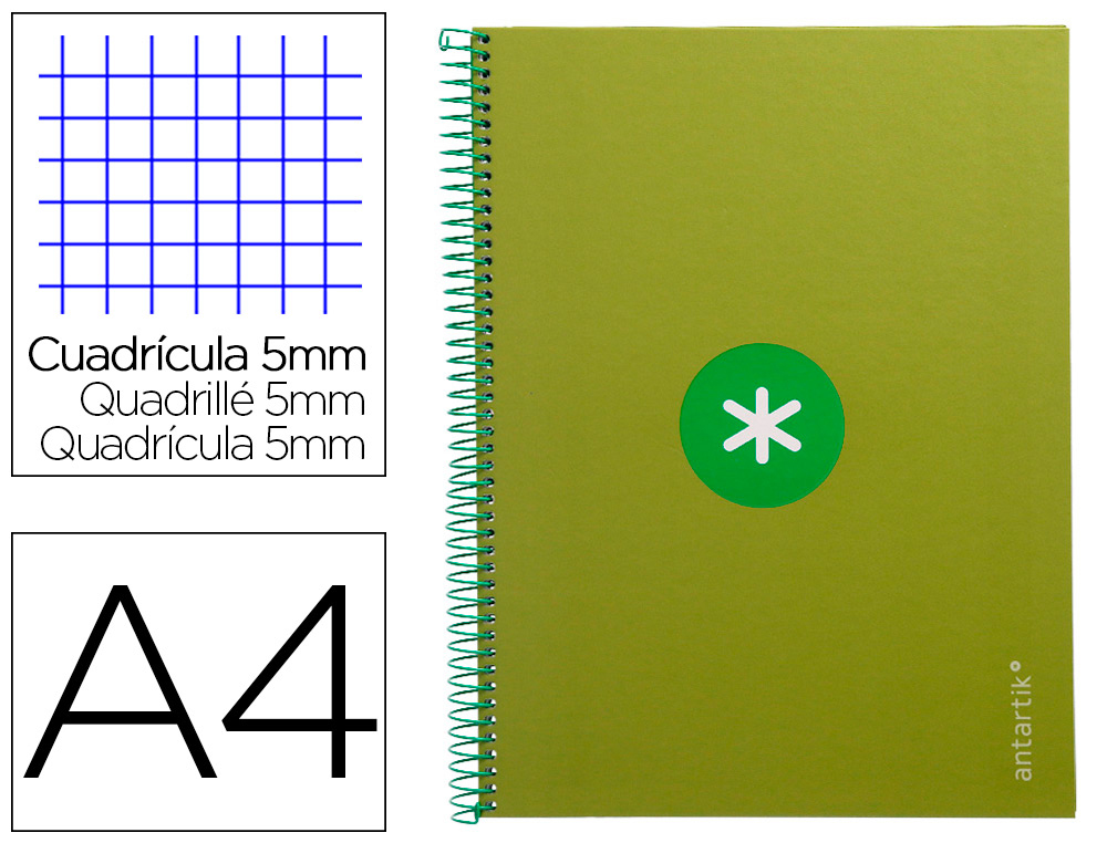 CADERNO ESPIRAL A4 MICRO ANTARTIK CAPA FORRADA 80F 90 GR QUADRICULA 5MM 1 BANDA 4 FUROS COR VERDE
