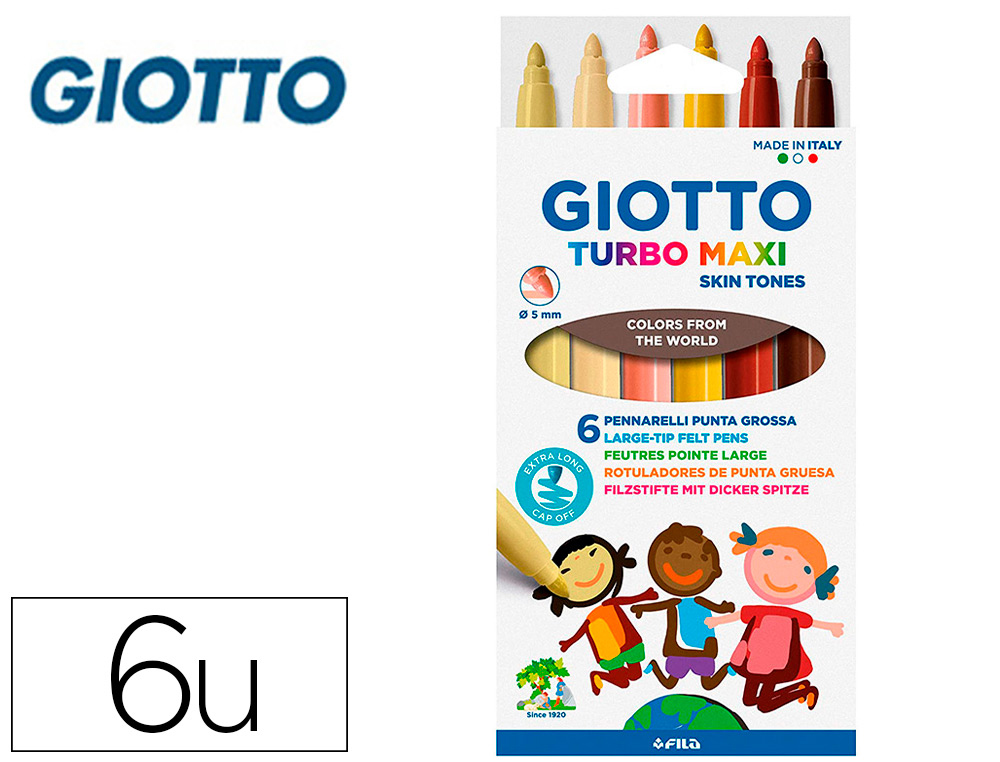 MARCADOR GIOTTO TURBO MAXI SKIN TONES CAIXA DE 6 CORES SORTIDAS LAVAVEIS PONTA BLOQUEADA