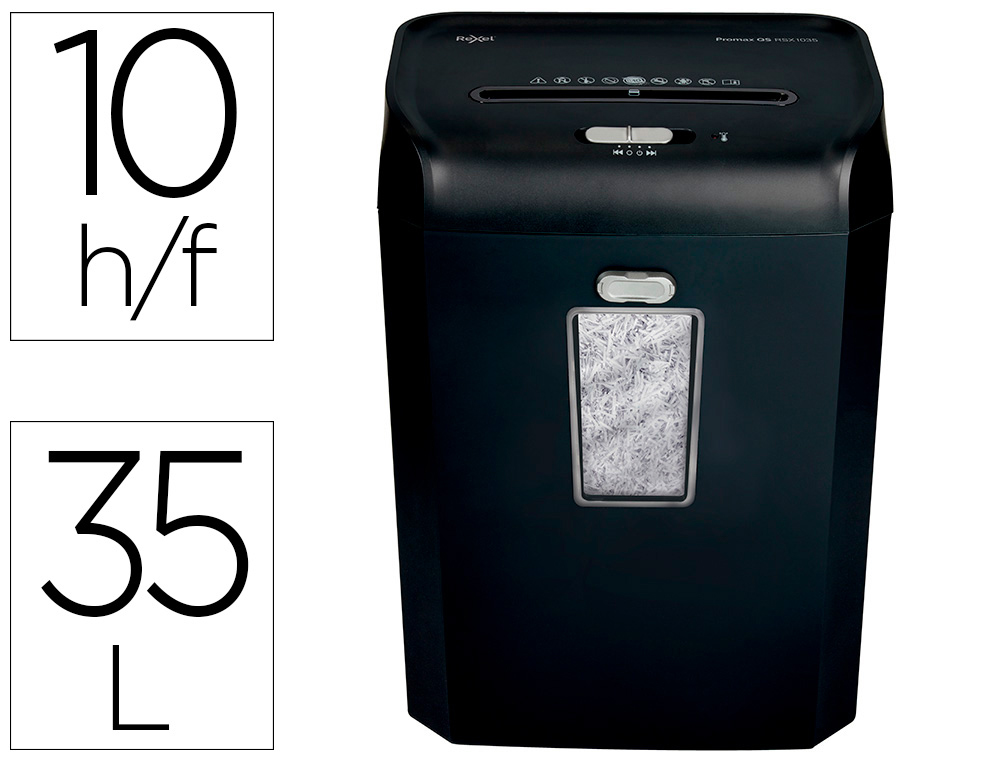 DESTRUIDORA DE DOCUMENTOS REXEL PROMAX QS RSX1035 CAPACIDADE 10 FOLHAS PARTICULAS DESTROI AGRAFES CLIPS E CARTOES