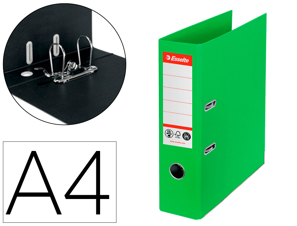 PASTA DE ARQUIVO DE ALAVANCA ESSELTE Nº1 CO2 NEUTRAL DIN A4 CARTAO FORRADO LOMBADA 75 MM VERDE VIVO