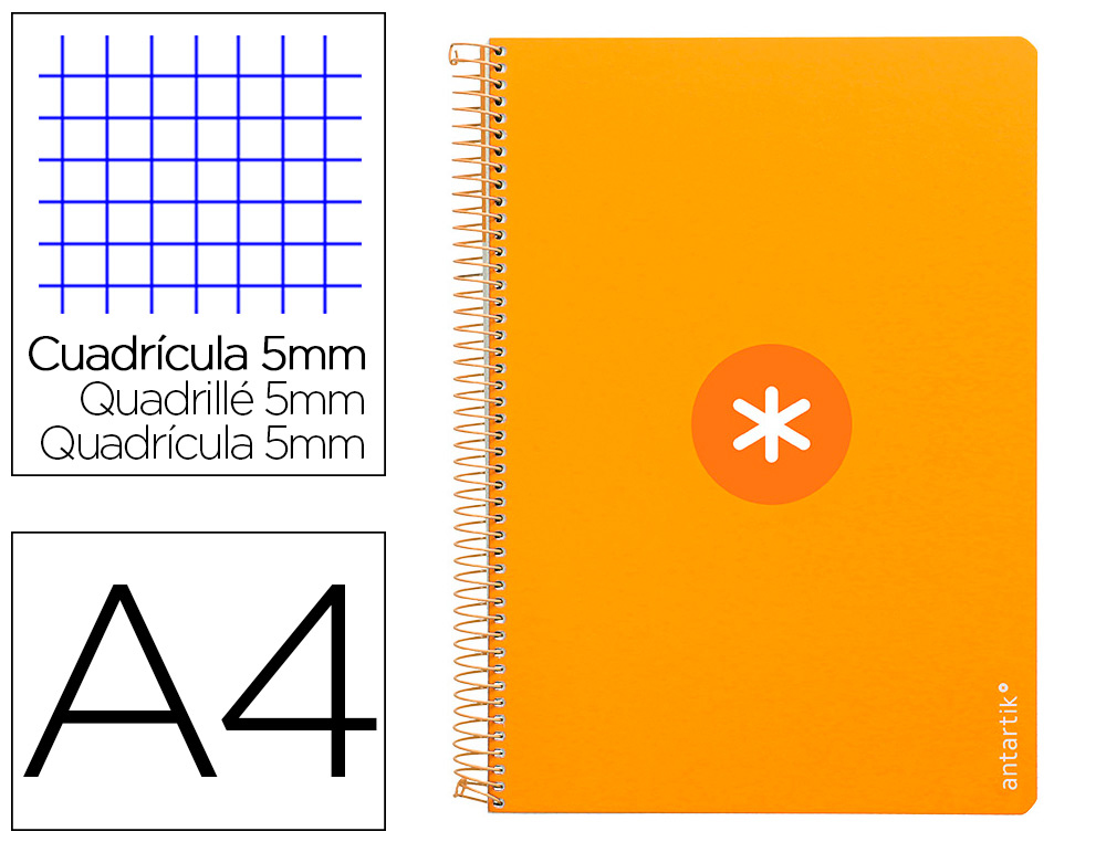 CADERNO ESPIRAL LIDERPAPEL DIN A4 ANTARTIK CAPA DURA 80 F 100 GR QUADRICULA 5MM COM MARGEM COR MOSTARDA