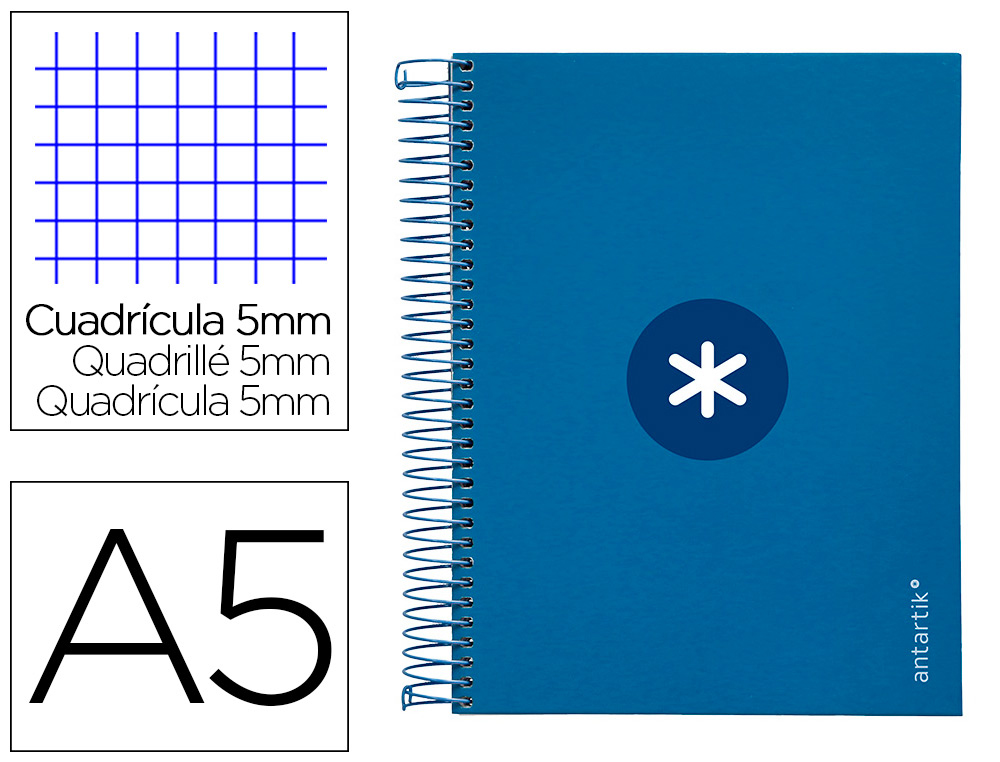 CADERNO ESPIRAL DIN A5 ANTARTIK CAPA FORRADA 120 F 100 GR QUADRICULA 5 MM 5 BANDAS COR AZUL ESCURO