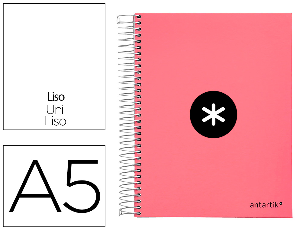 CADERNO ESPIRAL DIN A5 ANTARTIK CAPA FORRADA 120 F 100 GR LISO 5 MM 5 BANDAS COR CORAL