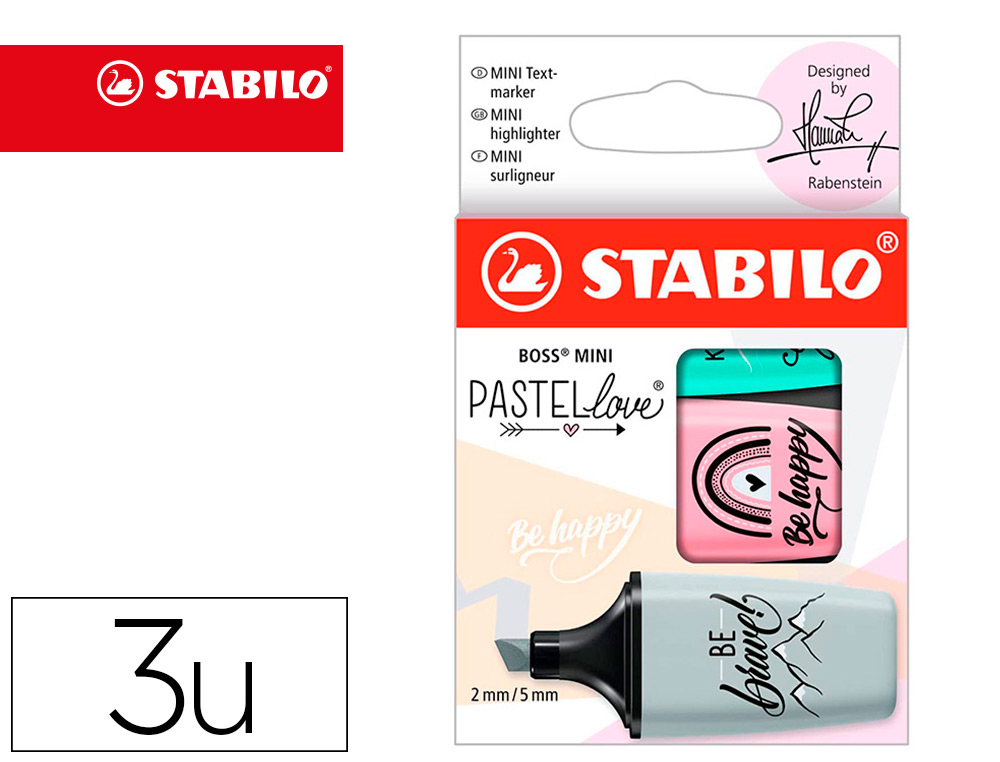 MARCADOR FLUORESCENTE STABILO BOSS MINI PASTEL LOVE ESTOJO DE 3 UNIDADES MENTA/ROSA/TURQUESA