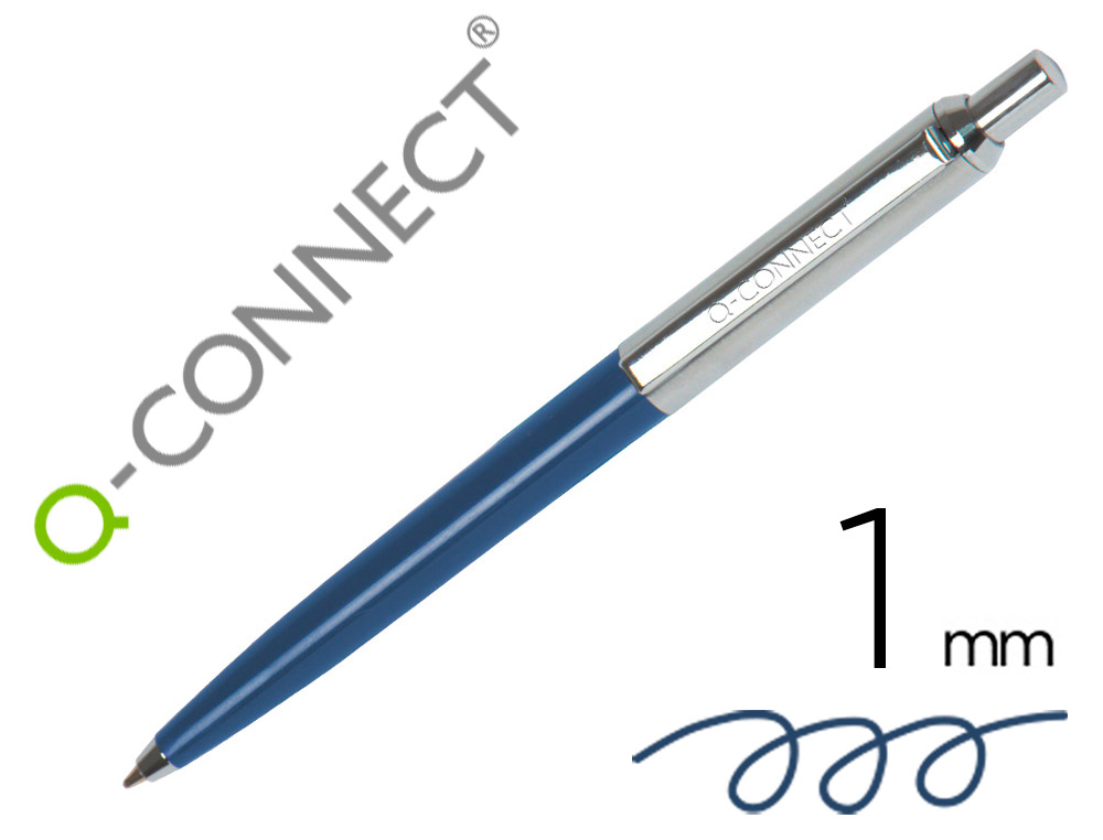 ESFEROGRAFICA Q-CONNECT PREMIUM METALICA RETRATIL COM CLIP COR AZUL PONTA 1 MM