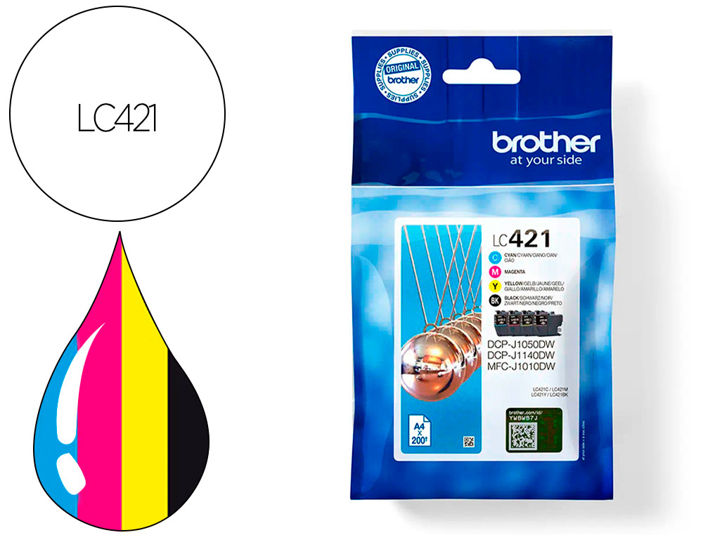 TINTEIRO BROTHER LC421VAL DCP-J1050DW / DCP-J1140DW / MFC-J10 PACK 4 CORES 200 PAGINAS
