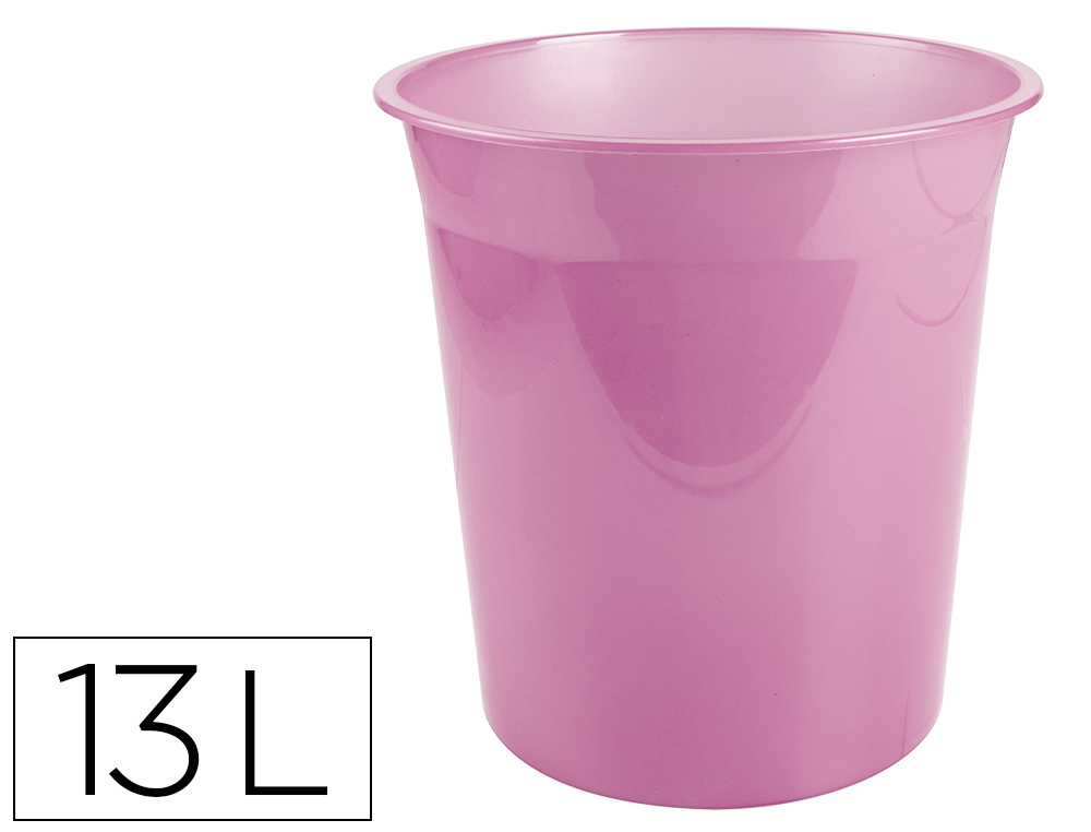 CESTO DE PAPEIS EM PLASTICO LIDERPAPEL ECOUSE 100% RECICLADO ROSA TRANSLUCIDO 13 LITROS 275X285 MM