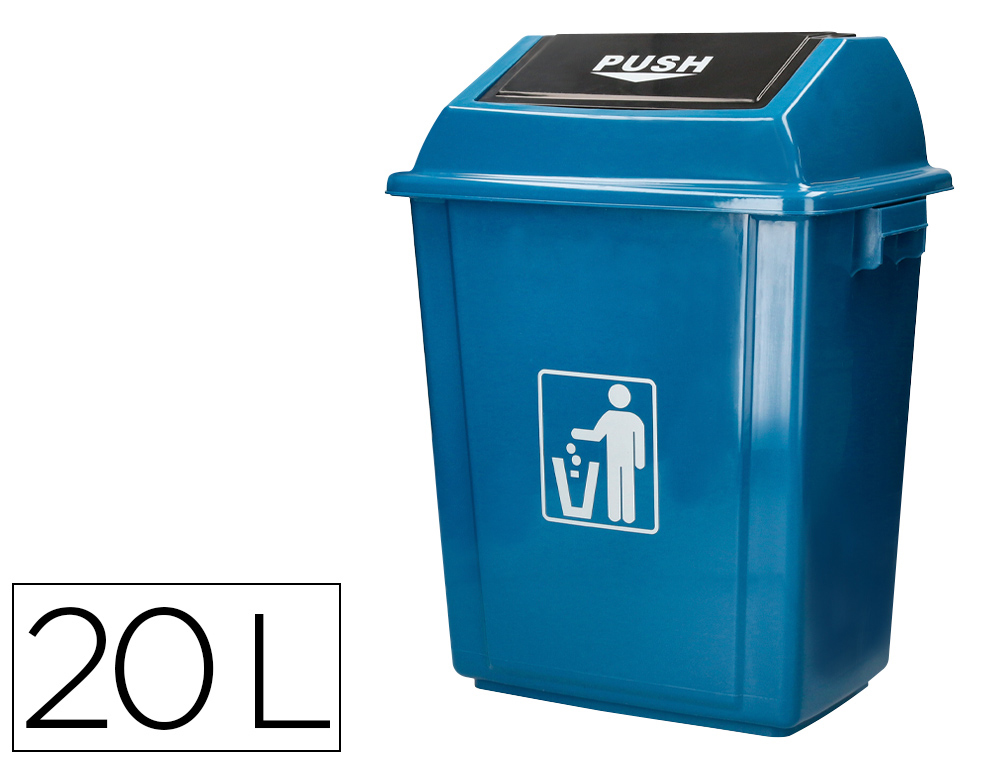 CONTENTOR DE LIXO Q-CONNECT PLASTICO COM TAMPA DE EMPURRAR 20 LITROS 340X240X450 MM AZUL