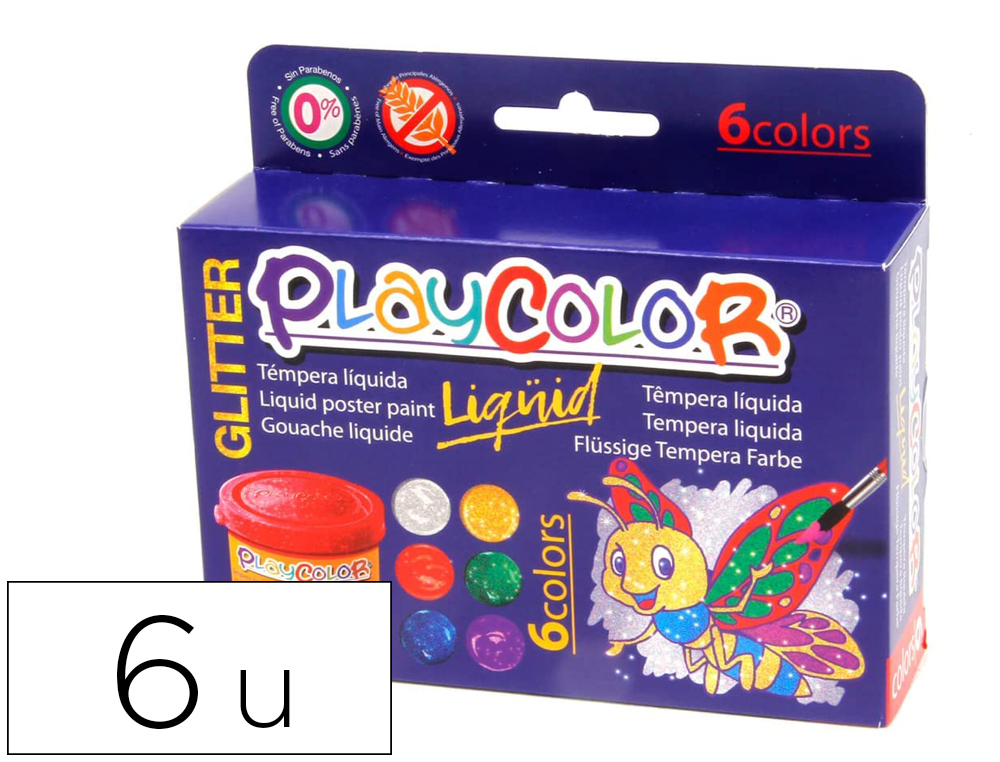 GUACHE LIQUIDO PLAYCOLOR LIQUID GLITTER 40 ML CAIXA DE 6 UNIDADES CORES SORTIDAS