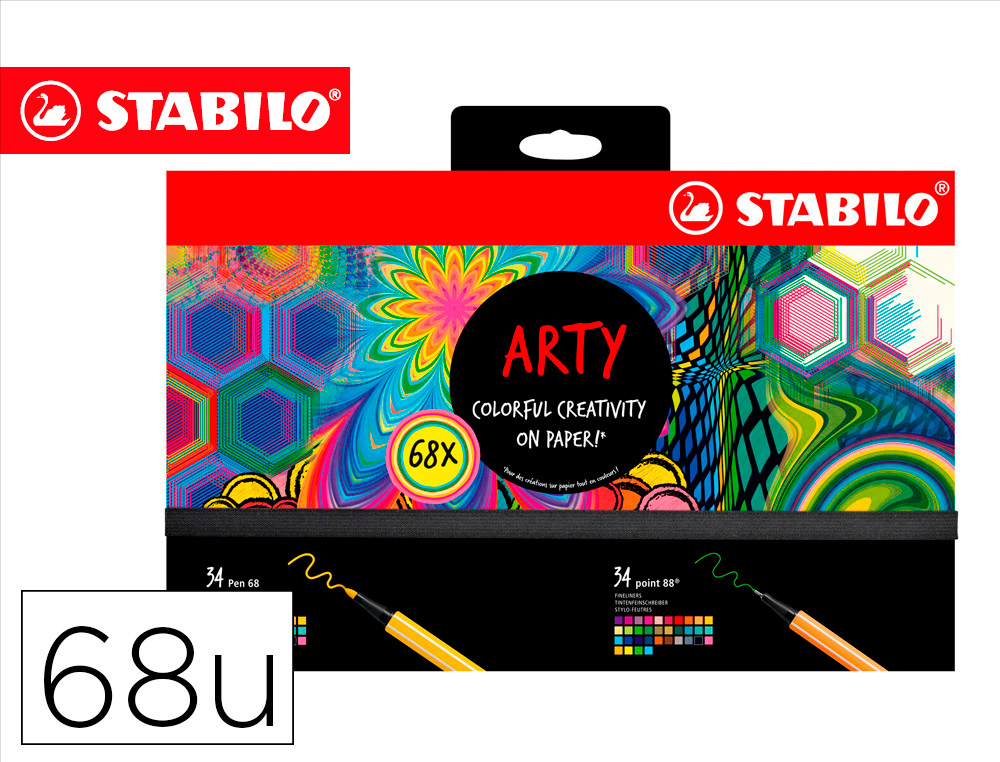 MARCADOR STABILO AGUARELAVEL PEN 68/88 ARTY LINE HERO ESTOJO DE CARTAO DE 68 CORES SORTIDAS