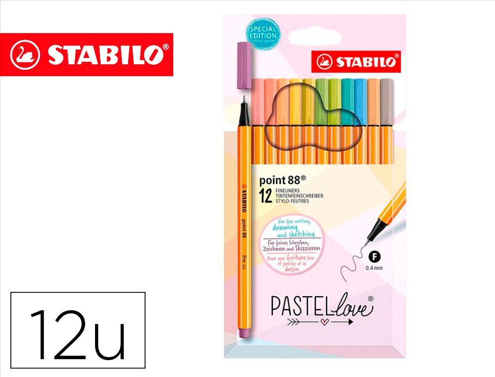 MARCADOR STABILO PONTA DE FIBRA POINT 88 PASTEL LOVE ESTOJO DE CARTAO DE 12 CORES SORTIDAS