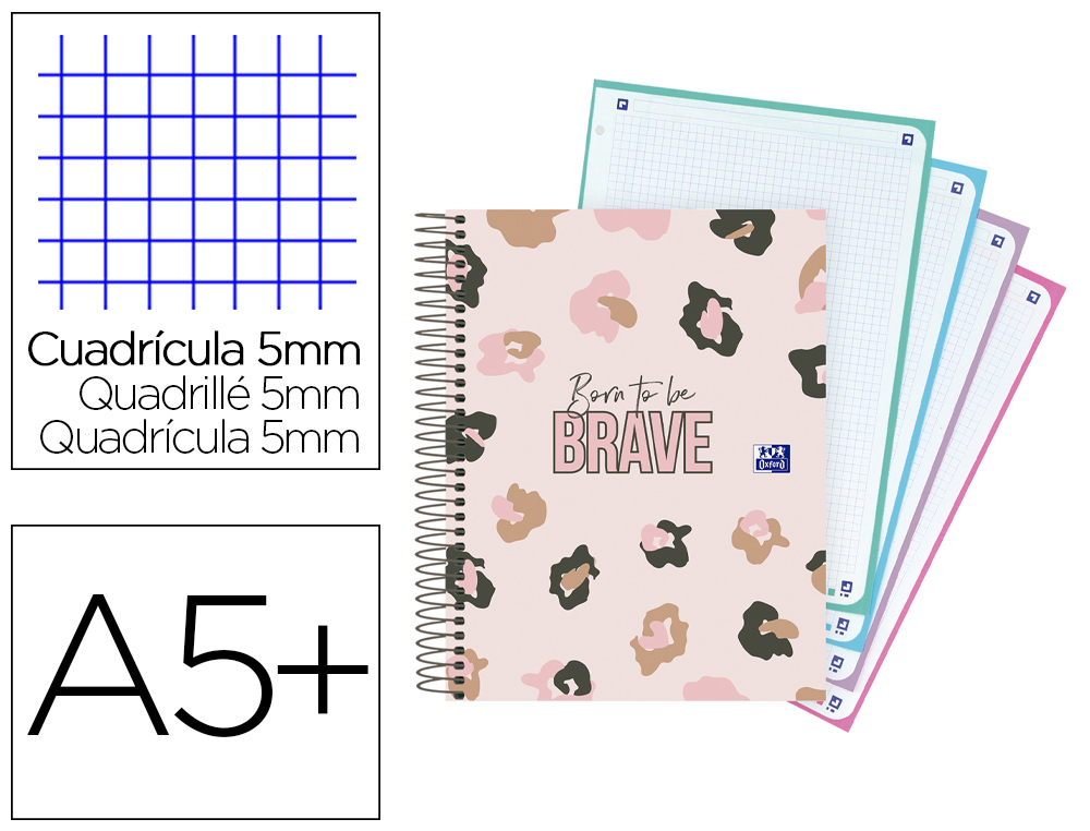 PASTA COM RECARGA OXFORD EUROPEANBOOK 4 ANIMAL PRINT DIN A5+ QUADRICULA 5 MM 120 FOLHAS