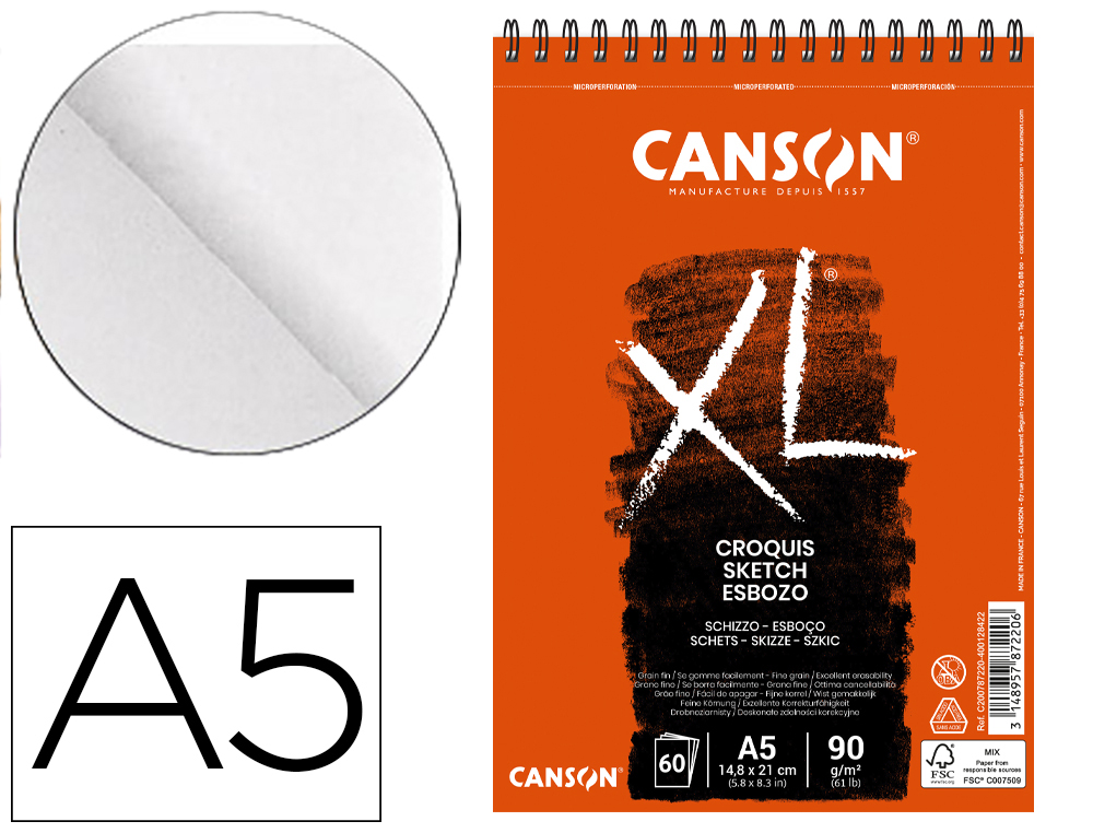 BLOCO DE DESENHO XL CROQUIS DIN A5 MICROPERFURADO 14,8X21 CM 60 FOLHAS GRAO FINO 90 GR/M2