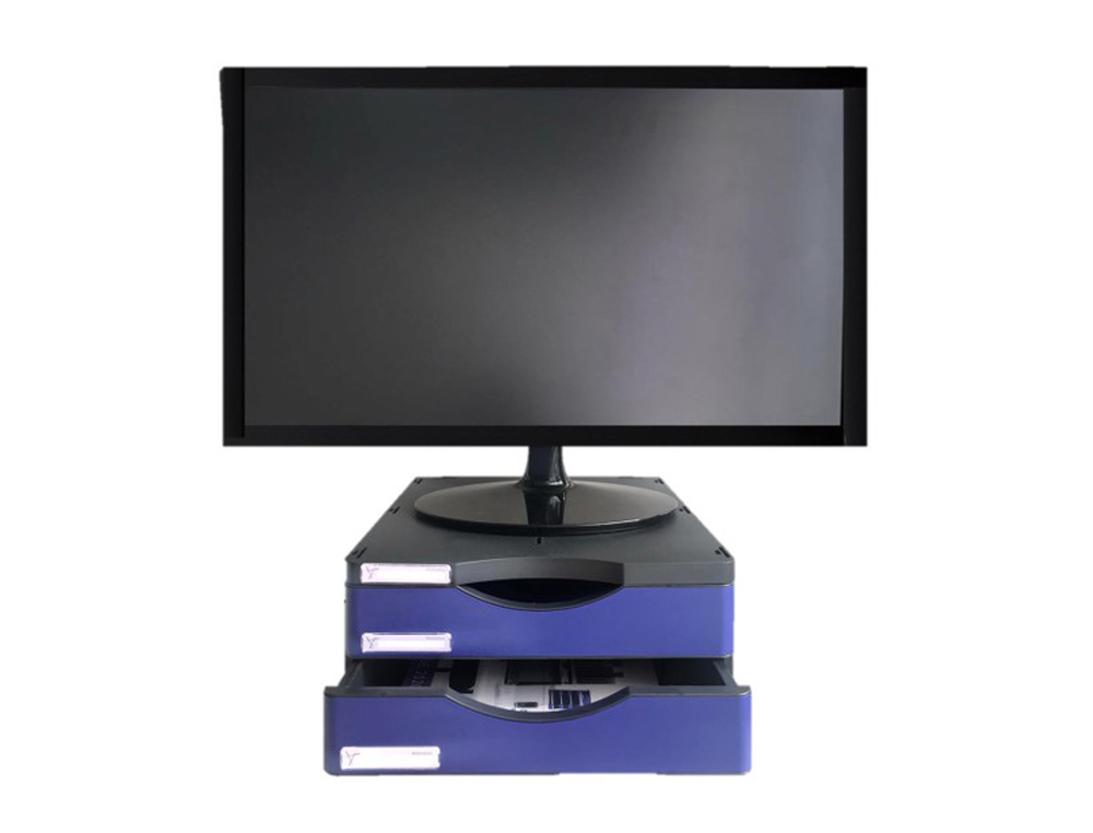 SUPORTE ARCHIVO 2000 PARA MONITOR POLIESTER 100% REC. COM DUAS GAVETAS ATE 10 KG COR PRETO/AZUL 360X300X145 MM