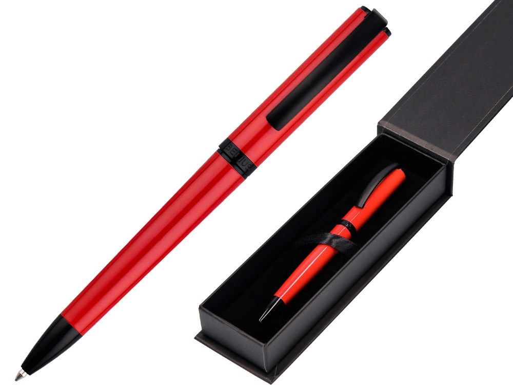 ESFEROGRAFICA BELIUS TURBO ALUMINIO DESENHO VERMELHO E PRETO TINTA AZUL CAIXA DESIGN