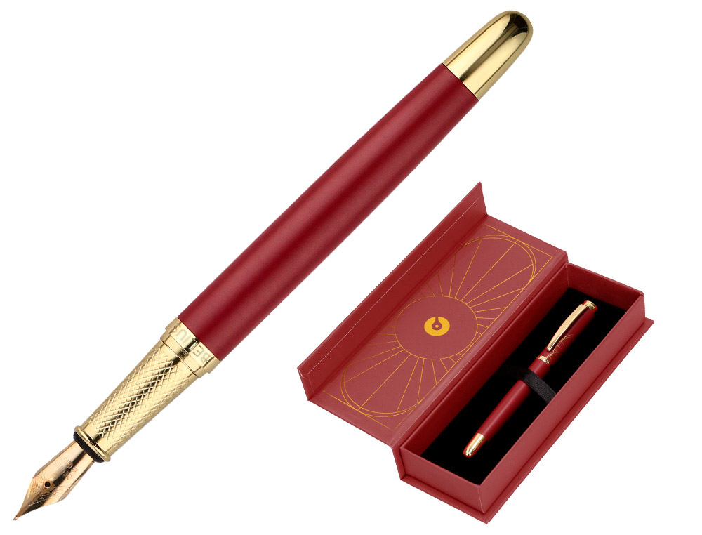 CANETA BELIUS SOIREE ALUMINIO DESENHO ART DECO BORDEAUX E DOURADO TINTA AZUL CAIXA DESIGN
