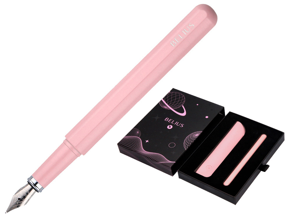 CANETA E BOLSA EM IMITACAO PELE BELIUS SPACE B DESENHO MINIMALISTA ROSA TINTA AZUL CAIXA DESIGN
