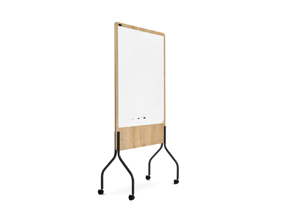 QUADRO BRANCO ROCADA DUPLA FACE LACADO MAGNETICO PLACA MELAMINA CARVALHO BASE COM 4 RODAS 100X120 CM