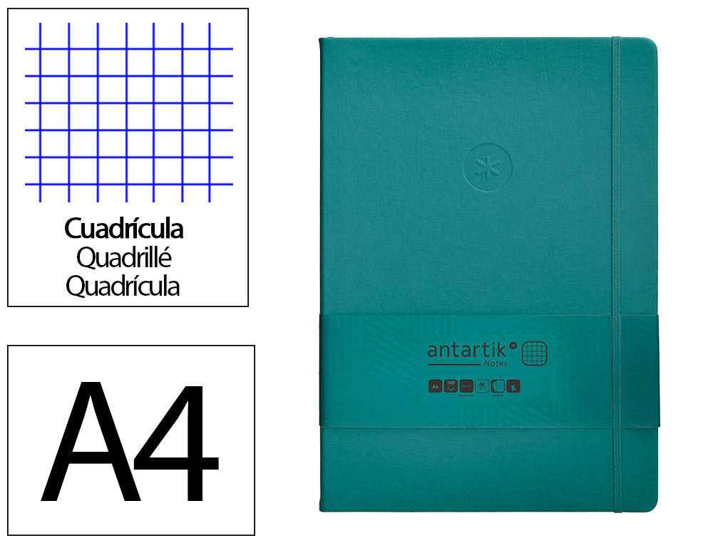 CADERNO COM ELASTICO ANTARTIK NOTES CAPA DURA A4 QUADRICULADO VERDE AGUA-MARINHA 100 FOLHAS 80 GR FSC