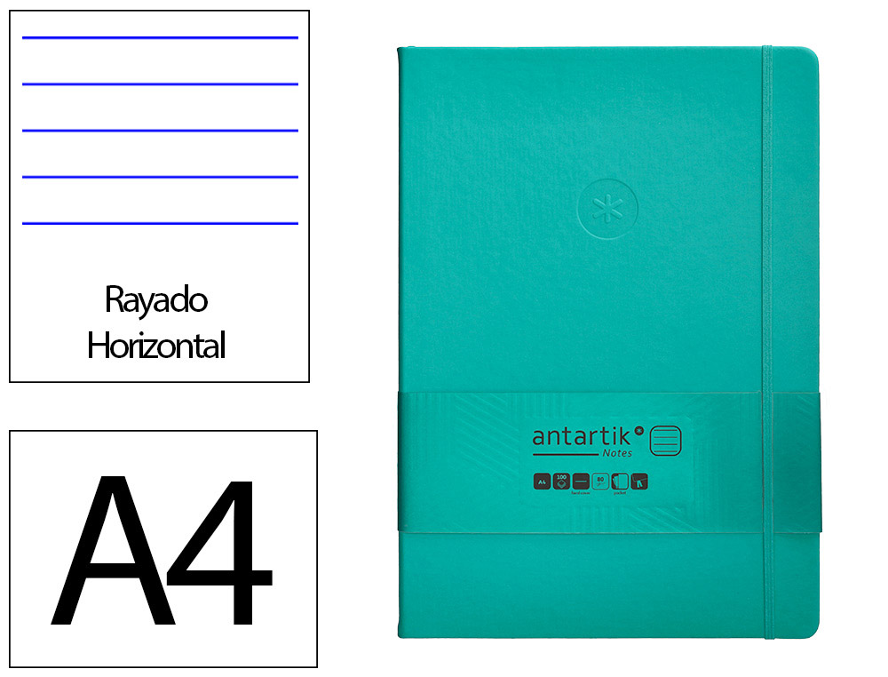 CADERNO COM ELASTICO ANTARTIK NOTES CAPA DURA A4 PAUTADO TURQUESA 100 FOLHAS 80 GR FSC