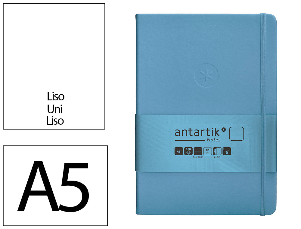 CADERNO COM ELASTICO ANTARTIK NOTES CAPA DURA A5 LISO AZUL CLARO 100 FOLHAS 80 GR FSC