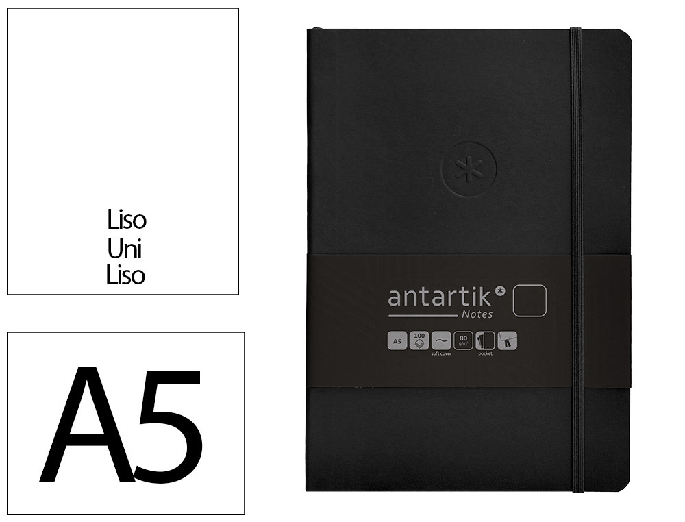CADERNO COM ELASTICO ANTARTIK NOTES CAPA MOLE A5 LISO PRETO 80 FOLHAS 80 GR FSC
