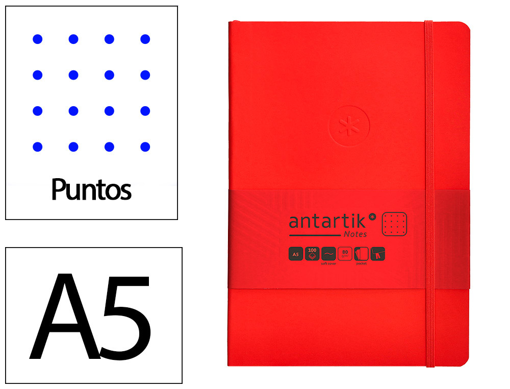CADERNO COM ELASTICO ANTARTIK NOTES CAPA MOLE A5 PONTILHADO VERMELHO 80 FOLHAS 80 GR FSC