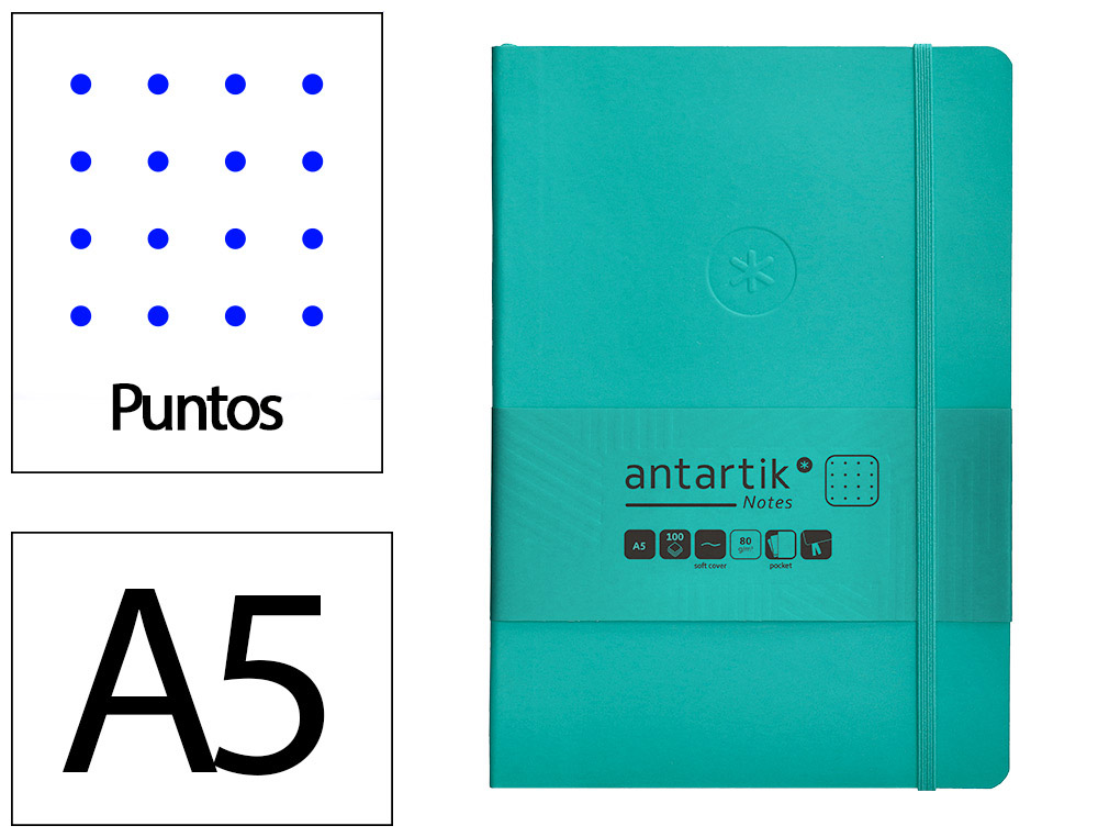 CADERNO COM ELASTICO ANTARTIK NOTES CAPA MOLE A5 PONTILHADO TURQUESA 80 FOLHAS 80 GR FSC