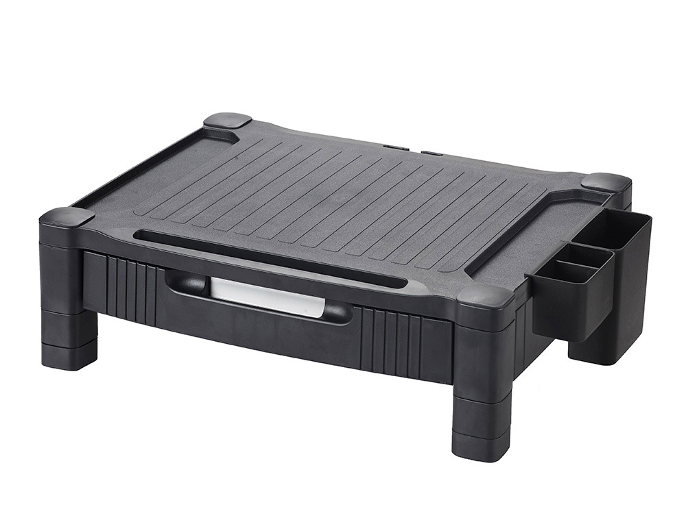 SUPORTE Q-CONNECT PARA MONITOR OU IMPRESSORA COM GAVETA E AJUSTAVEL A DUAS ALTURAS 10,3CM A 13,3CM COR PRETO