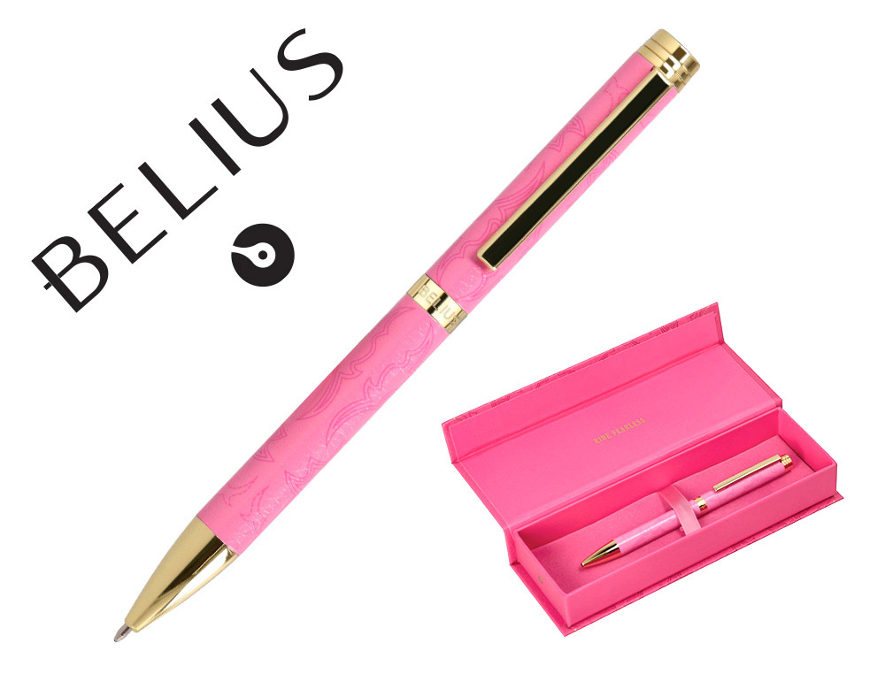 ESFEROGRAFICA BELIUS WILD WEST ALUMINIO COR ROSA DOURADO TINTA COR AZUL CAIXA DE DESIGN