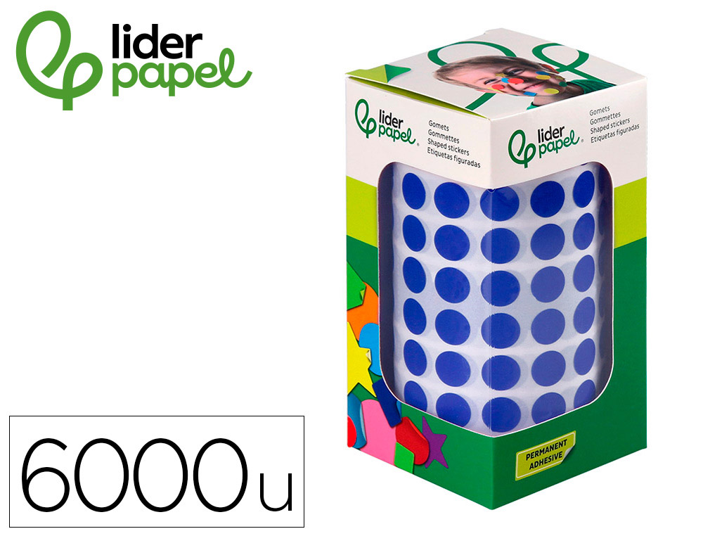 ETIQUETAS ESCOLAR LIDERPAPEL AUTOADESIVAS CIRCULOS 10,5 MM AZUL ROLO DE 6000 UNIDADES EM CAIXA DE CARTAO