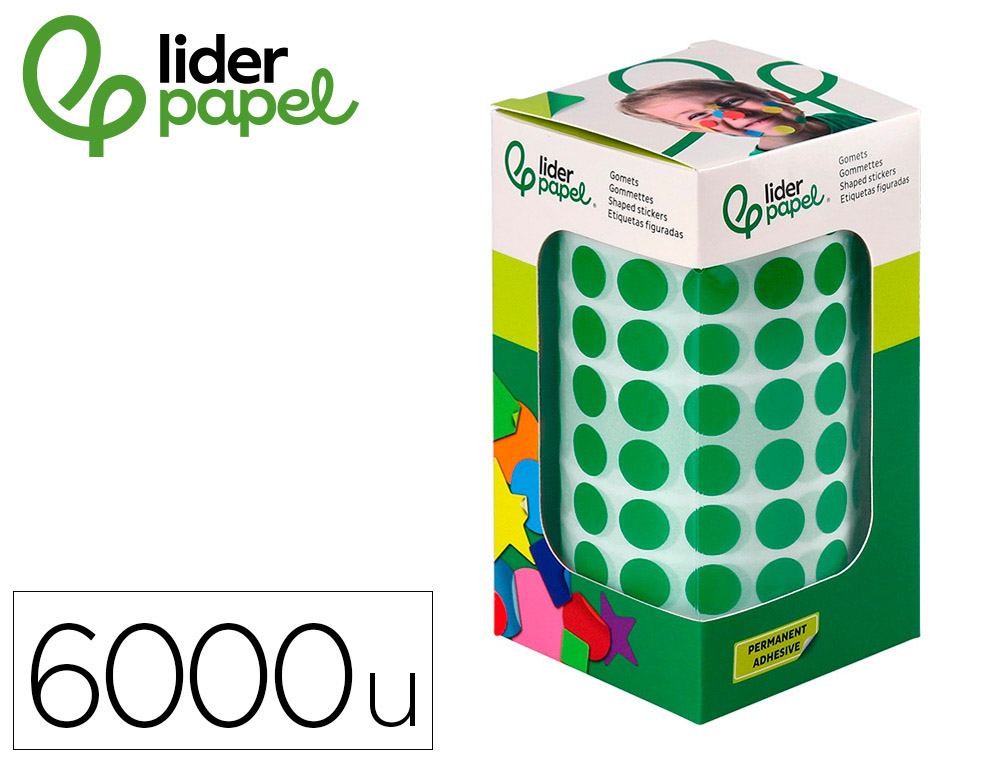 ETIQUETAS ESCOLAR LIDERPAPEL AUTOADESIVAS CIRCULOS 10,5 MM VERDE ROLO DE 6000 UNIDADES EM CAIXA DE CARTAO