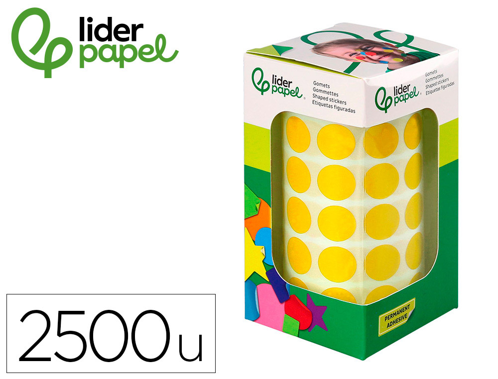 ETIQUETAS ESCOLAR LIDERPAPEL AUTOADESIVAS CIRCULOS 15 MM AMARELO ROLO DE 2500 UNIDADES EM CAIXA DE CARTAO