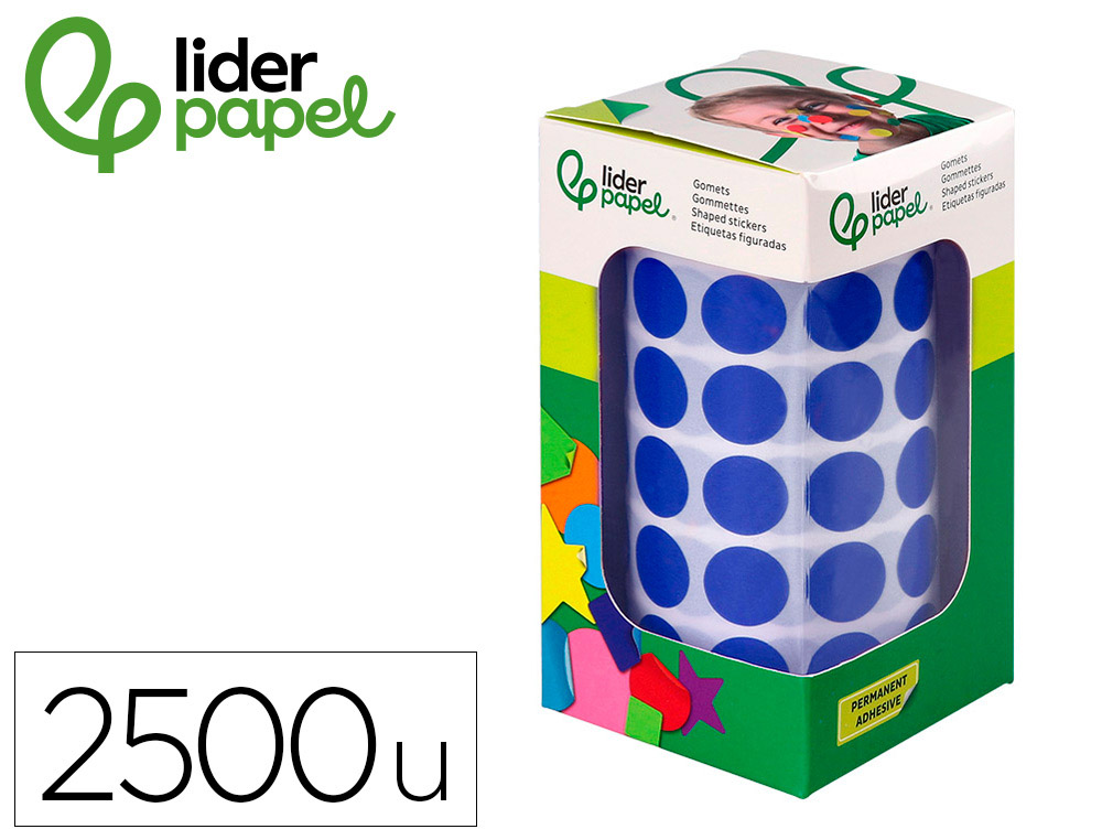 ETIQUETAS ESCOLAR LIDERPAPEL AUTOADESIVAS CIRCULOS 15 MM AZUL ROLO DE 2500 UNIDADES EM CAIXA DE CARTAO
