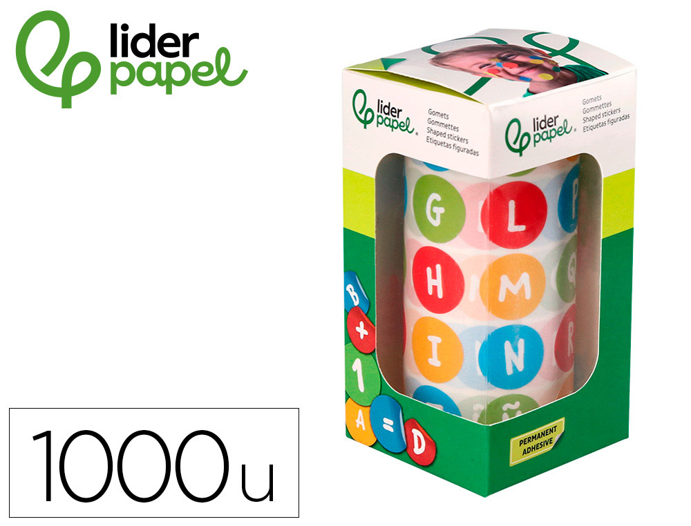 ETIQUETAS ESCOLAR LIDERPAPEL AUTOADESIVAS REDONDO ALFABETO 20 MM CORES SORTIDAS ROLO DE 1000 UNIDADES EM CAIXA DE CARTAO