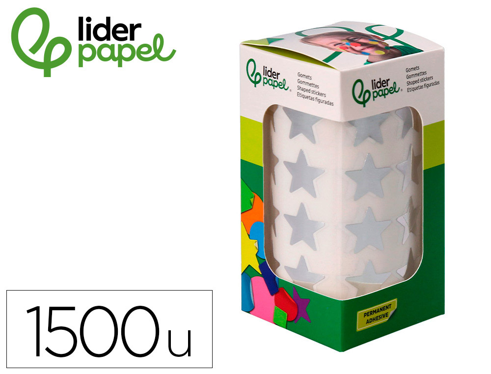 ETIQUETAS ESCOLAR LIDERPAPEL AUTOADESIVAS ESTRELAS PRATEADAS SORTIDAS 1500 UNIDADES EM CAIXA DE CARTAO
