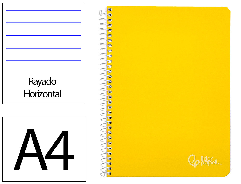 CADERNO ESPIRAL LIDERPAPEL WITTY DIN A4 CAPA DURA 80F 90GR PAUTADO COM MARGEM COR AMARELO
