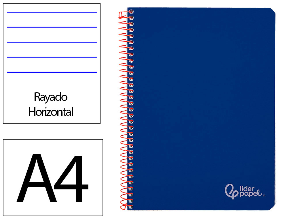 CADERNO ESPIRAL LIDERPAPEL WITTY DIN A4 CAPA DURA 80F 90GR PAUTADO COM MARGEM COR AZUL ESCURO